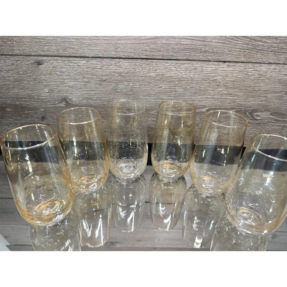 Pier 1 Amber Crackle Glass Tumblers High Ball Glasses 6” Tall~set Of 6